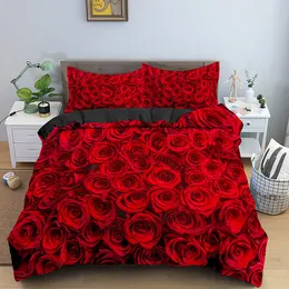 Bedding sets Rose Flower Set Red Blue Print Duvet Cover with Pillow Case Valentine's Day Bed Decor King Size Quilt 2 3pcs 230215