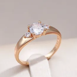 حلقات الفرقة Kinel New 585 Rose Gold Bride Wedding Ring Fashion Natural Zircon Crystal Rings for Women Engagement Jewelry G230213