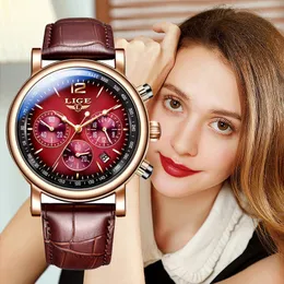 Wristwatches LIGE Watch Women Casual Ladies Watches Top Brand Luxury Woman Watch Leather Waterproof Quartz Wristwatch Female Clocks RelojBox 230215