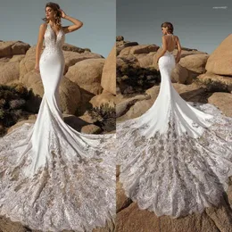 Bröllopsklänning 2023 sjöjungfru klänningar sexig halter spets applikationer rygglöst svep tåg brudklänningar vestidos de novia