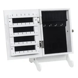 White Storage Box Small Mirror Jewelry Cabinet Organizer Armoire Storage Box Countertop with Stand BXOROHKVJM