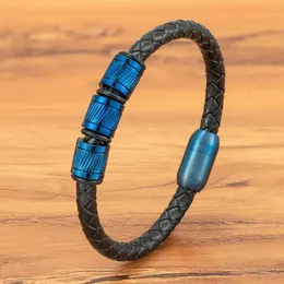 سحر أساور XQni Punk Style Men Bracelet Leather Pracelet للذكور من الفولاذ المقاوم للصدأ الزر حرة ملحقات المجوهرات المصنوعة يدويًا الحبل الهدايا