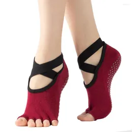 Athletic Socks Sport Woman High Quality Yoga Cotton Stretch Cross Bandage Anti-Slip Quick-Drying Pilates Ballet Dance Fitness