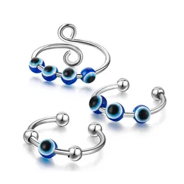 Band Rings Lucky Stainless Steel Blue Evil Eye Finger Ring For Women Gift Rotary Decompression Antianxiety Turkish Open Drop Deliver Dhrz5