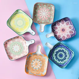 Platten Nordic Bakeware Keramikplatte mit Griff quadratische Form Unterstützung Ofen Unterglasur Farbe Porzellan Geschirr