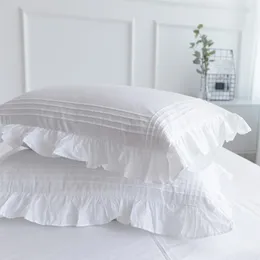 Kuddefodral 2st Super Sale White Pillow Case 100% Cotton Pillow Case Home Bedding Pillows Cover Pinched Ruffle Design Princess Kudde Cases 230214