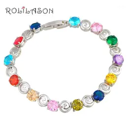 Charm Bracelets ROLILASON Top Sell Color Zircon For Women Silver Pretty Wedding Fashion Jewelry TB10771