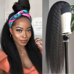 Lace Wigs Kinky Straight Glueless Half Headband Human Hair Wig With Head Band Brazilian Yaki For Black Women 230214