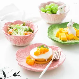 Bowls Cute Cartoon Animal Hand Drawn Ceramic Children's Tableware Fruit Salad Dessert Cabbage Bowl Bone China Dinnerware Sets