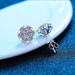 Stud Earrings Moissanite Diamond 18K White Gold Plated Silver Flower Eearring For Women Girls Brilliant Party Jewelry