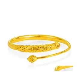 Bangle Cuff Fine Jewelry 24K Gold Bangles Bracciali per le donne Stile etnico Charms Filigrana Peacock Drop Delivery Dhuta