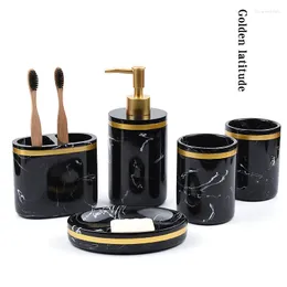 Set di accessori da bagno 5 pezzi / set Prodotti da bagno in resina creativa Toilette marmorizzata nera nordica Semplice e durevole EL