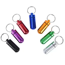17X48mm aluminum alloy Boxes Metal Waterproof Pill Box Case keyring Key Chain Ring Medicine Storage Organizer Bottle Holder Container I0216