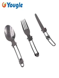 Yougle utomhus rostfritt stål vikta gaffel sked kniv picknick camping servis bordsredskap y2205303322822