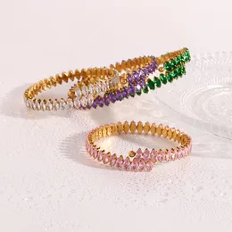 Bangle Luxury Christmas Jewelry Gift for Ladies Green Pink Purple Crystal Color Blingbling Marquis Bulbacks de zircão Party Wedding 230215