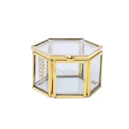 Ddisplay Wedding Rings Glass Jewelry Box Mini Gold Vintage voorstel Ring Box Transparante verlovingsringen Juwelzetting voor Lady261S