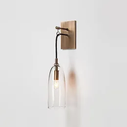 Lampa ścienna miedziana szczotkowana z sznurkiem wiszącym szklanym szklanym odcieniem E14 ciepłą żarówkę światło do korytarza sypialni