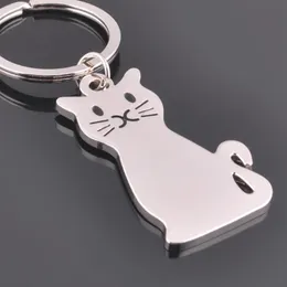 10pcs Lot Metal Cat Keychains Rings Animal Key Chains Car Key Holder Pendant Women Bag Charms Key Rings Silver Color282P