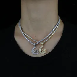 سلاسل Iced Out Bling 5a cubic Zircon لطيف جميل روميامنتيك الهندي القمر العربي المسلمين قلادة 3 ملم تنس سلسلة نساء