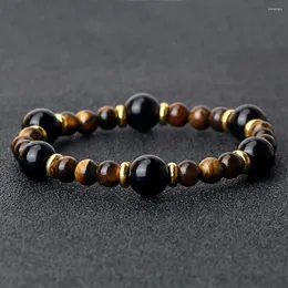 Strand Classical Men Natural Black Onyx Con Tiger Eye Stone Beads Energy Balance Bracciali Charm Women Yoga Jewelry