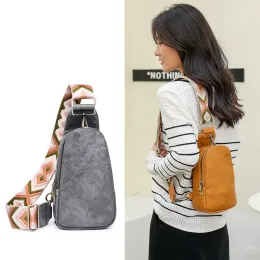 L￤der Fanny Pack Kvinnor Slingv￤skor Crossbody Versatile Ladies Retrol Chest Bag Telefon Shopping Holder Bag