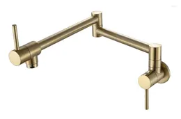 Kitchen Faucets Solid Brass Wall Mounted Pot Filler Faucet Dual Handles Double Joint Spout Cold Water Brushed Gold