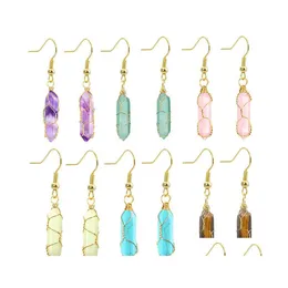 Dangle Chandelier Natural Stone Handmade Wire Wrap Hexagonal Prism Earrings Turquoises Opal Pink Crystal For Women Jewelry Drop Del Dhnxj