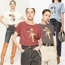 Isabel Marant 여성 디자이너 T 셔츠 편지 디지털 인쇄 대나무 순수 코튼 반팔 패션 탑 비치 티셔츠