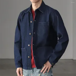 Jackets masculinos Amekaji Vintage lavado jaqueta jeans masculina Autumn lapela lapele-bol bolsa cargo retrô casual casual casaco