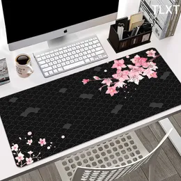 Mouse Pads Wrist Rests Large Pretty Mousepad Sakura Mouse Pad Computer Mouse Mat Black Stitching Desk Mat For PC Keyboard Mat Table Carpet 400x900mm T230215