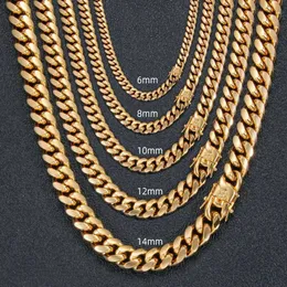 Real 316L Stainless Steel Cuban Link Chain Necklace Bracelet Hip Hop High Polished 18K Gold Plated Cast Jewelry Sets Choker Chains Men Women Unisex Punk Rapper Chains