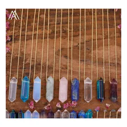 Pendant Necklaces Mineral Amethyst Pink Crystal Stick Point Stone Necklace Fashion Women Terminated Gemstones Boho Summer Gift For H Dhnjm