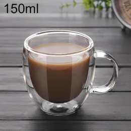 Muggar 150 ml kreativ dubbel väggglaskopp med handtag te kaffe öl mjölk värme kall resistent transparent dryck mugg drycker