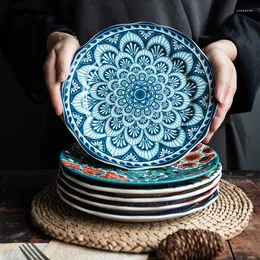 Placas Tableware White Plate -Cerâmica de porção Retro Blue Creative Homam