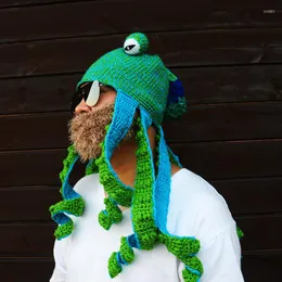 Berets Novelty Octopus Beard Hand Weave Knit Beanie Hats Men Christmas Cosplay Party Funny Tricky Headgear Winter Warm Cap