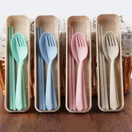 Portable Eco-Friendly Wheat Straw Cutlery Travel Kids Adult Cutlery Dinnerware Camping Picnic Set Kitchen Gift I0216