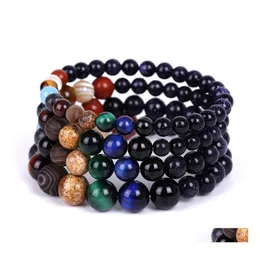 Charm Bracelets Blue Sand Planets Bead Bracelet Stone Universe Yoga Solar Chakra And String For Women Men Drop Delivery Jewelry Dhzrn