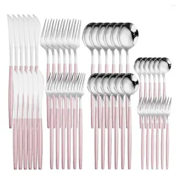 Conjuntos de utensílios de jantar 48pcs espelhar talheres de prata rosa Conjunto