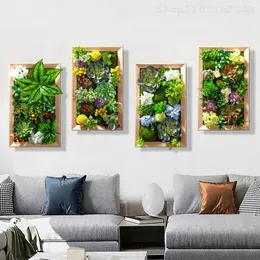 Decorative Flowers Home Decor Artificial Succulent Plants Pendant Modern Interior Simulation Can Hang 50cm Green Wall Decoration Frame