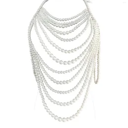 Chains Women Multi Layer Party Jewelry Accessories Pearl Body Chain Gift Adjustable Size Dress Wedding Sweater Shoulder Necklace