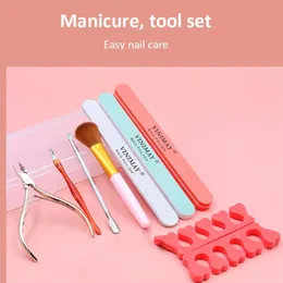 Kits de arte unhas Manicure Tools Definir caixa de ferramentas Kit Scissors/Separator/Brush/Bloco de esponja/tira de polimento de caixas