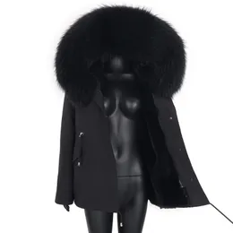 Parka corta de piel sintética para mujer, chaqueta de invierno, abrigo natural, forro de cuello Real y puños con tapeta de piel