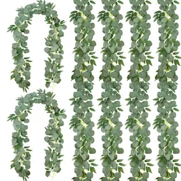 زهور زخرفية 36 قدمًا إكليلًا اصطناعيًا مع أوراق الصفصاف الفضية بالدولار الخضراء لحفل الزفاف الطاولة المنزلية الداخلية
