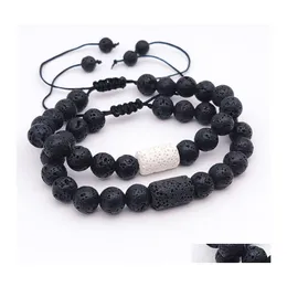 Bracelets de charme amizade de amizade preto Charms de cilindro branco 8mm Lava Stone Stone Breads Braed ￓleo Essential Difusor Bracelet Hand strin dhv2o