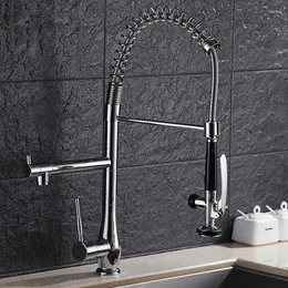 Kitchen Faucets Spring Pull Down Sink Faucet Hands Free Sprayer Head With Lock Cold Water Mixer Tap Swivel Spout Brass