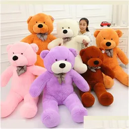 Fyllda plyschdjur 100 cm One Piece Soft PP Cotton Bear Toy With Tie NT Pillows Teddy Bears Toys Glets Christmas Presents DHMCH