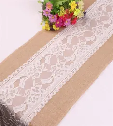 Burlap Lace Hessian Table Runner Tovaglia vintage Rustic Jute Ringraziamento Ringraziamento Childom Wedding Decoration Table Cloth T2882926