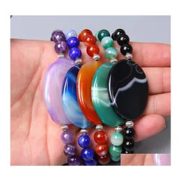 Charm Bracelets Green Blue Orange Purple Stripe Agate Charms Stone Beads Bracelet Lover Handmade Women Energy Stones Couple Bangles Dhuvw