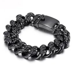 Link Armbänder Kette Granny Chic Punk Jungen Schwarz 316L Edelstahl Schädel Skelett Handgelenk Armband Für Männer Armreif Schmuck Geschenk 20mm 21,5 cm