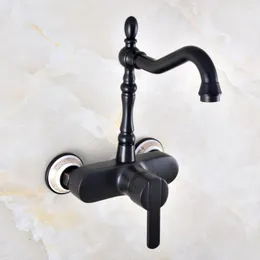 Bathroom Sink Faucets Black Oil Rubbed Bronze Kitchen Faucet Mixer Tap Swivel Spout Wall Mounted Single Handle Mnf876